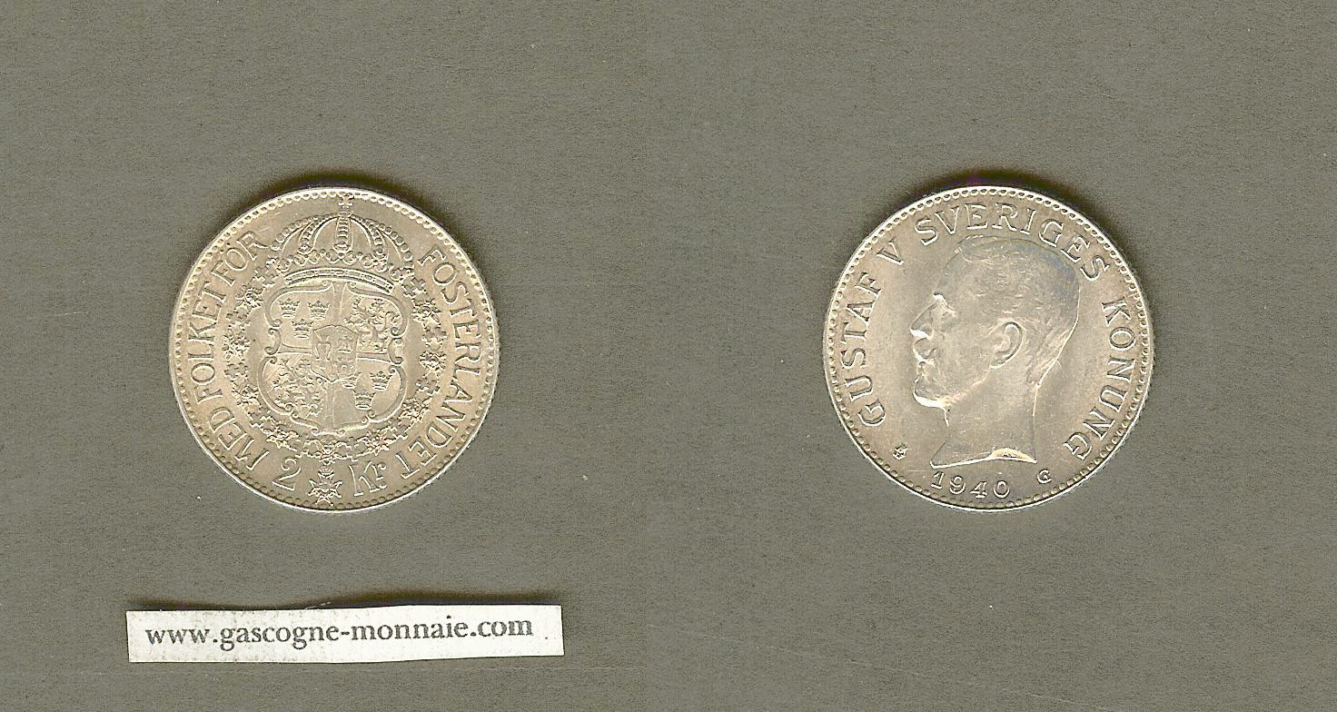 Suède 2 kronor Gustav V 1940 G FDC-